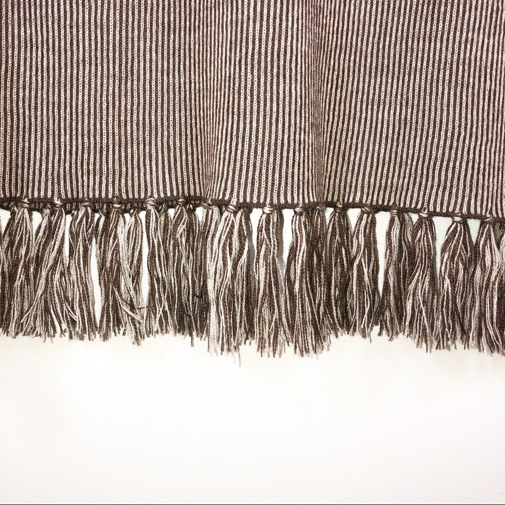 Kenar Brown Beige Striped Fringe Wool Knit Skirt Midi Tassel Medium 90’s - Picture 2 of 6